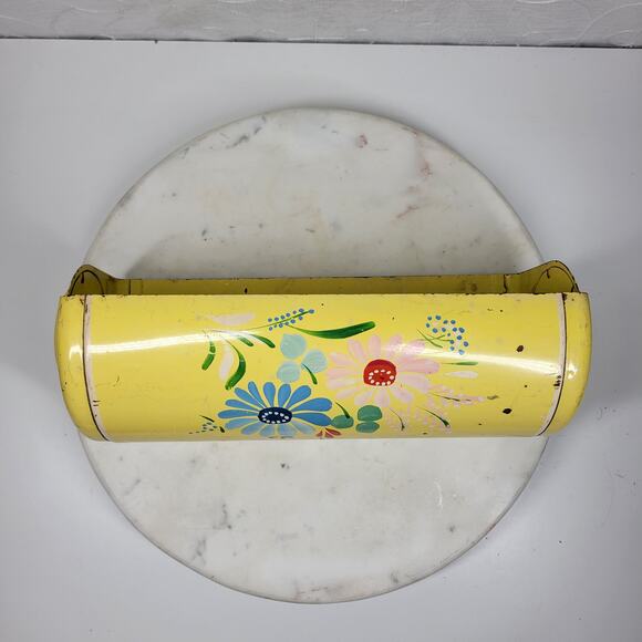 VTG Ransburg Hand Painted Metal Paper Towel Holder Yellow Floral Wall Mount - Picture 5 of 16